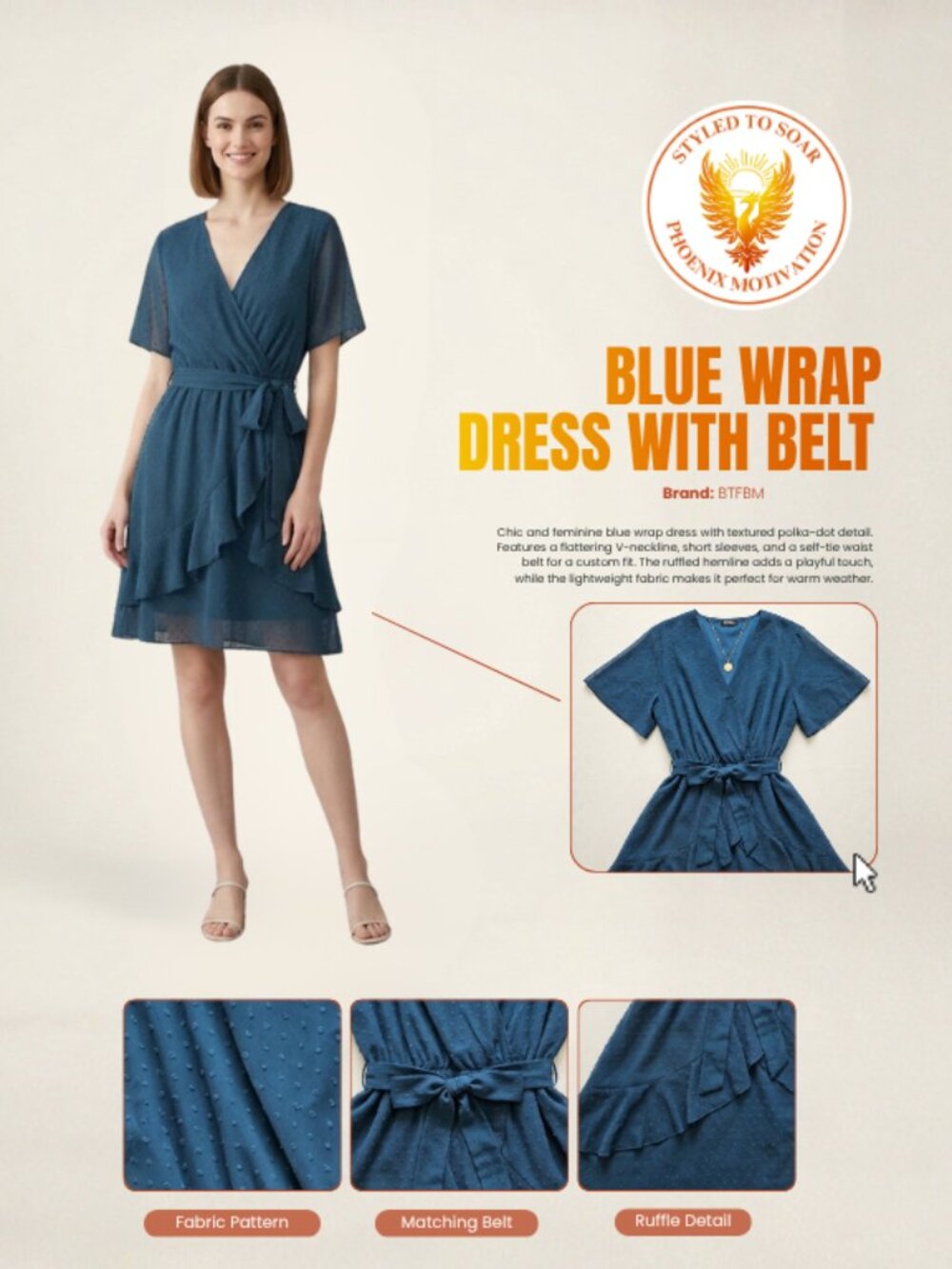 BTFBM - Blue Wrap Dress with Belt